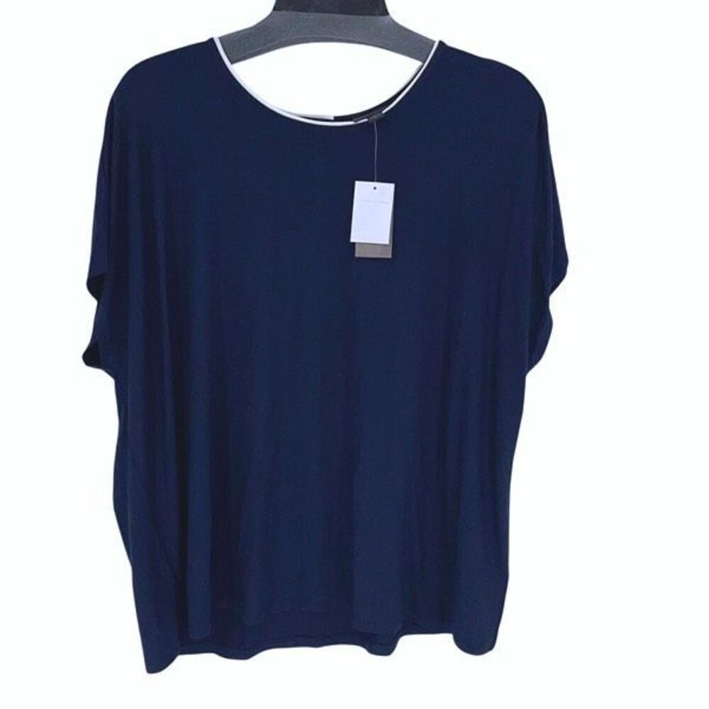 J. Jill Womens Crew Neck Buttoned Back Short Sleeve Knit Blouse Navy Size XL NWT
